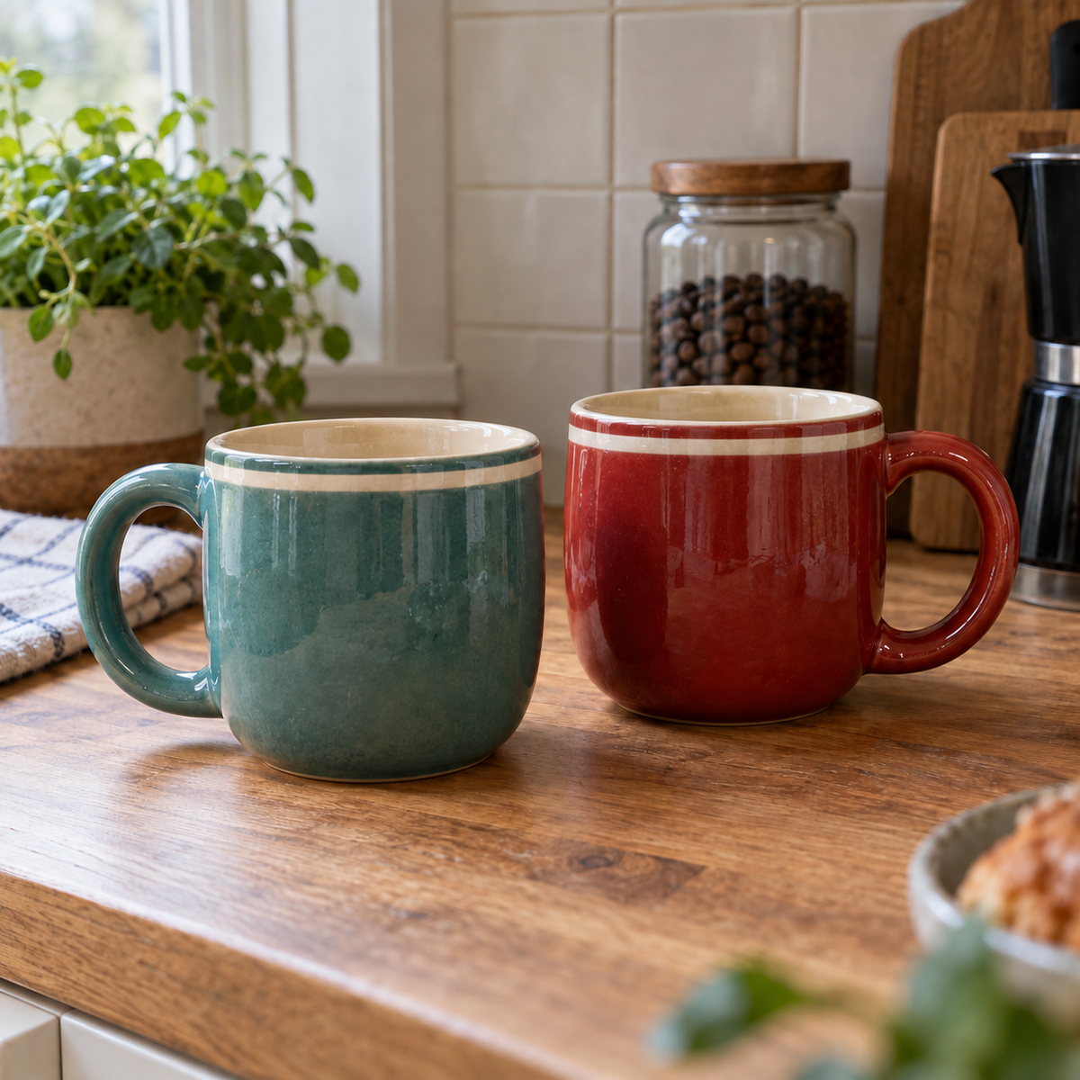Retro-Kaffeebecher aus Keramik, 2er-Set