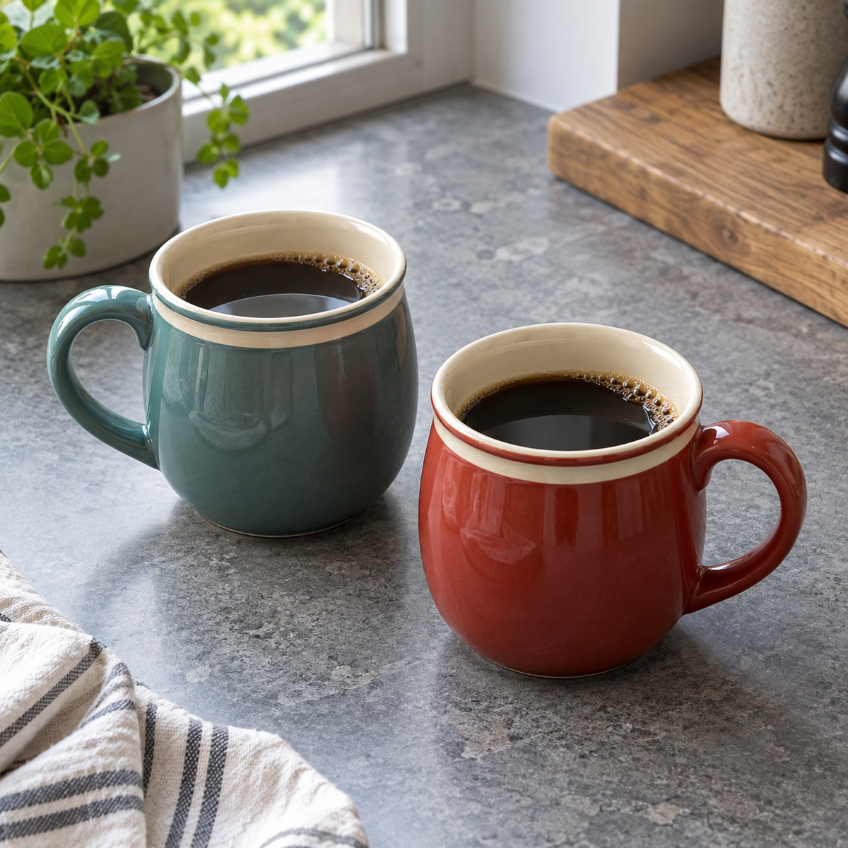 Retro-Kaffeebecher aus Keramik, 2er-Set