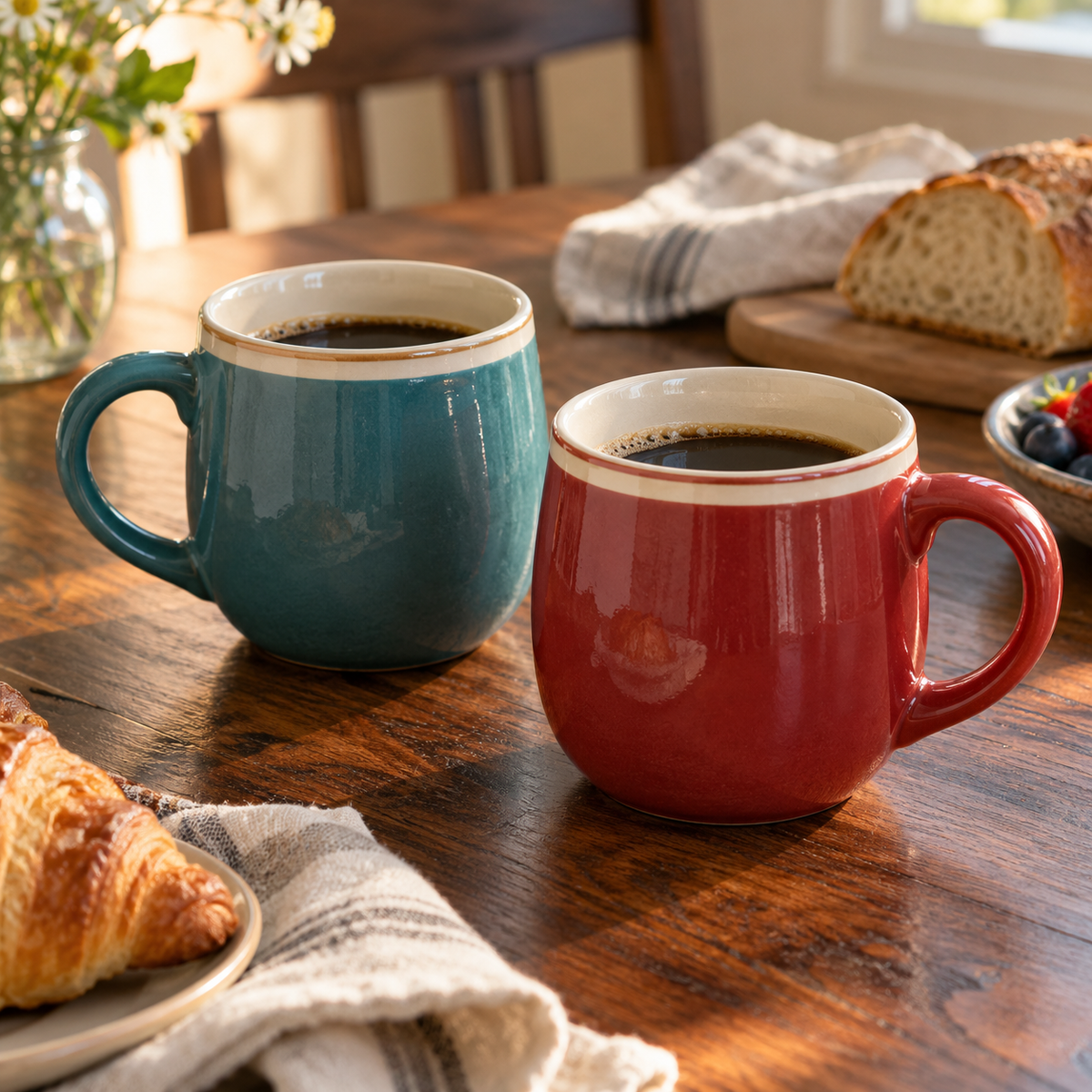 Retro-Kaffeebecher aus Keramik, 2er-Set